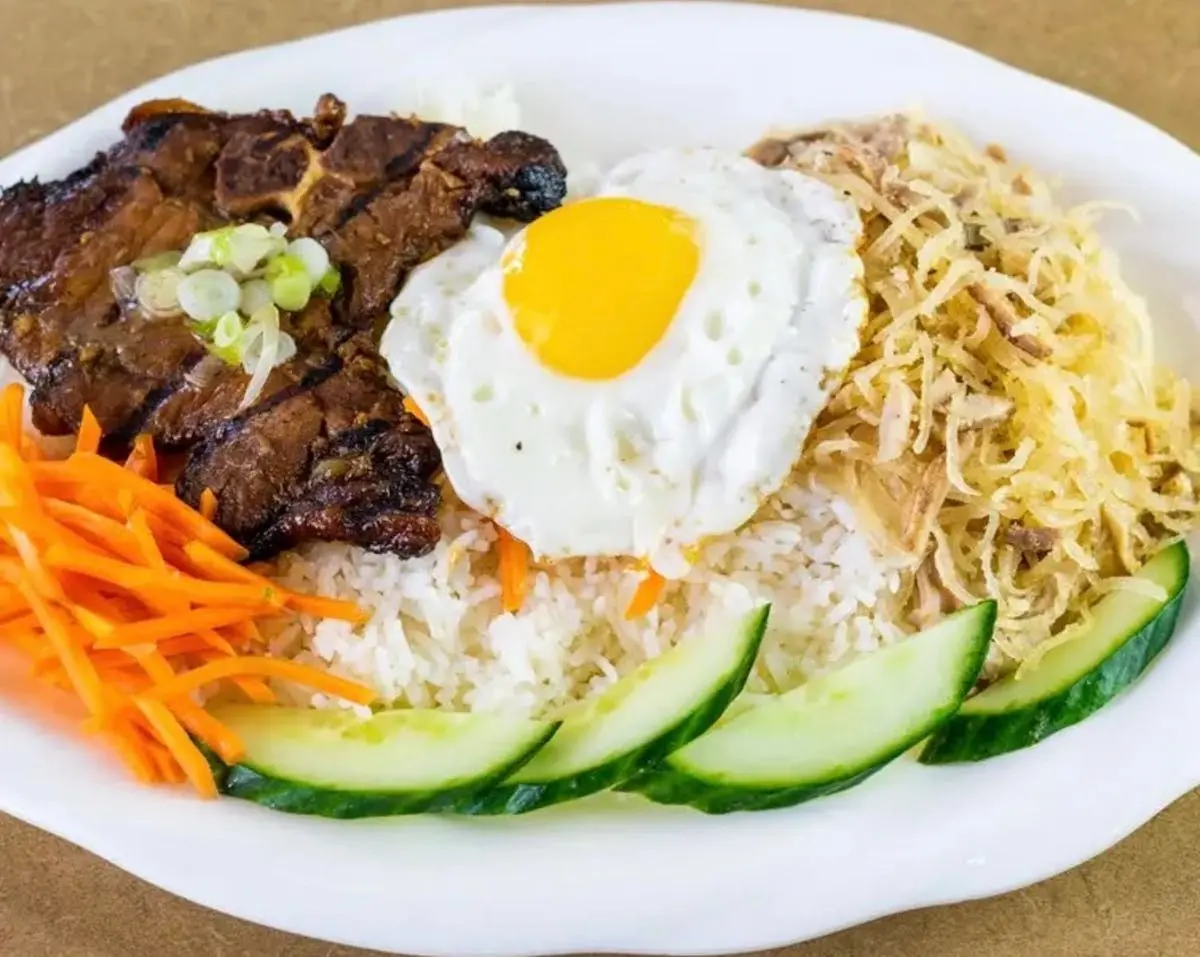 Shredded Grilled Pork & Egg with Steamed Rice at Saigon Golden in SE Calgary, AB